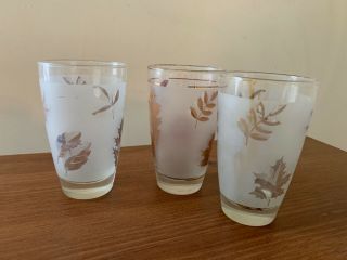 Libbys Gold Leaf Glasses Set Of (3) 5 1/2 Inches Tall