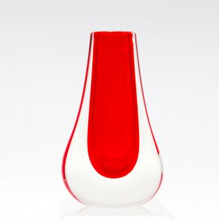 Whitefriars Ruby Red Glass Tall Teardrop Shape Bud Vase.