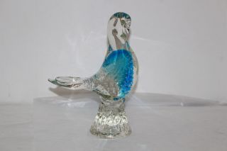 Vintage 6.  5 " Murano Italian Art Glass Bird Figurine - Controlled Bubble - Clear/blue