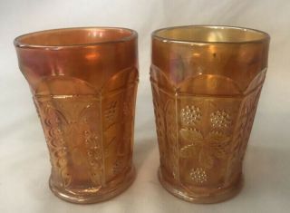 2 Fenton Butterfly And Berries Marigold Carnival Tumblers