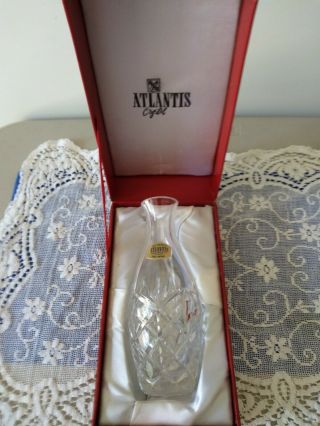 Atlantis Portugal Full Lead Crystal Vase Vertical Cuts Signed 6 1/2 " Boxed