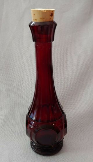 Vtg Ruby Red Glass Bud Vase Oil Vinegar Bottle Decanter 9 1/8 "