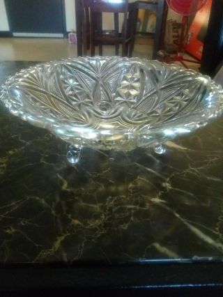 Clear Cut Crystal Glass Bowl 3 Footed Candy Dish 9 1/4 " Diam