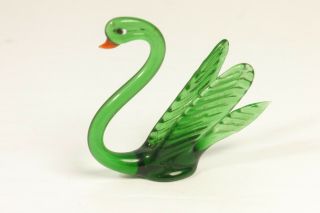 Vintage Hand Blown Glass Miniature Green Swan Figurine