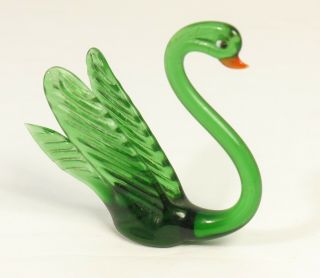 Vintage Hand Blown Glass Miniature Green Swan Figurine 2