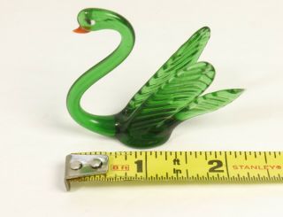 Vintage Hand Blown Glass Miniature Green Swan Figurine 3
