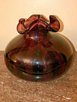 Mid Century Hand Blown Amethyst Art Glass Vase