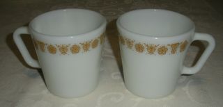 Pyrex Corning Corelle Butterfly Gold Set Of 2 D Handle Coffee Mugs Cups