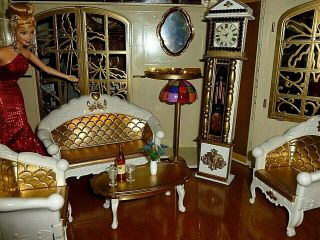 Barbie Size Diorama Dollhouse Living Room Furniture - Sofa,  Chairs,  Table