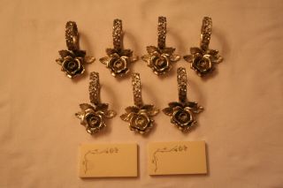 (7) Princess House Silver Tone Metal Ornate Rose Napkin Rings Place Card Holders