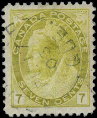 Canada 81 Vf 1902 Queen Victoria 7c Olive Yellow Numeral Son Cds Cv$30.  00
