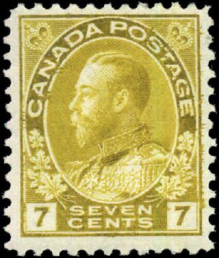 Canada 113 F - Vf Og H 1916 King George V 7c Yellow Ochre Admiral Cv$55.  00