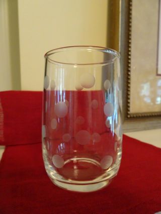 Vtg.  Etched Polka Dot 3 1/4” Drinking Glasses/tumblers - Juice - Matching Set Of 8