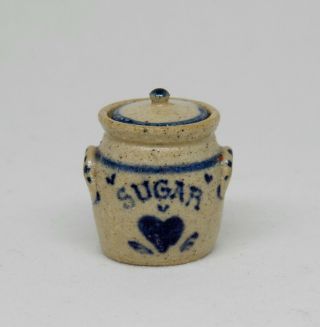 Vintage Jane Graber Stoneware Sugar Lidded Jar Artisan Dollhouse Miniature 1:12