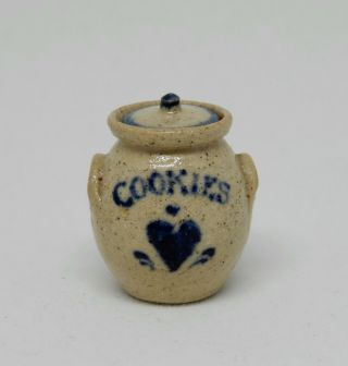 Vintage Jane Graber Stoneware Lidded Cookie Jar Artisan Dollhouse Miniature 1:12