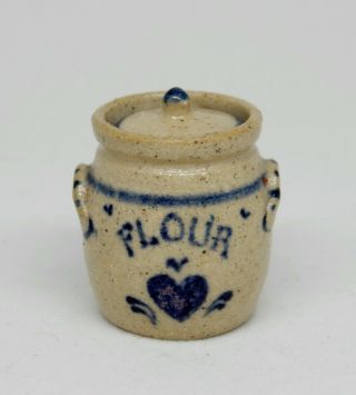 Vintage Jane Graber Stoneware Lidded Flour Jar Artisan Dollhouse Miniature 1:12