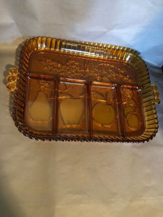 Amber Indiana Glass Divided Relish /fruit Serving Tray Dish