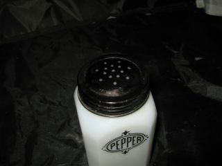 Pepper Shaker Milk Glass Black Badge Hazel Atlas 3