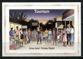 St Lucia 1986,  Gros Islet Friday Night,  Tourism Scott 866 Souvenir Sheet,  Mnh
