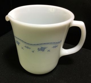 Vintage Pyrex Creamer White Milk Glass With Cornflower Blue Floral Design