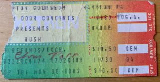 1982 Rush Hampton Coliseum Va Concert Ticket Stub 11/30/82 Rory Gallagher