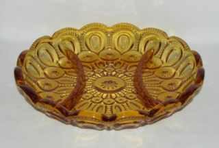 Le Smith Glass Co.  Moon And Star Amber Round 3 - Part Divided Relish Dish