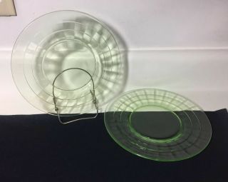 Anchor Hocking Block Optic Green Depression Glass Salad Plates Set of 2 2