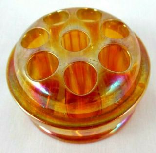 Antique Imperial Glass Iridescent Marigold Carnival Hand Blown Flower Frog