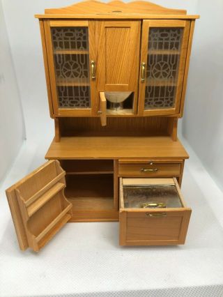 Dollhouse Miniature Rare Hoosier Cabinet w Bread and Knife Drawer Flour Sifter 2
