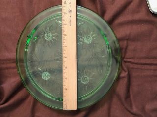 Vintage Green Depression Glass Footed Cake Stand Plate W/flowers - Ec