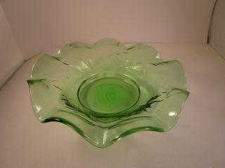 Vintage Green Glass Ruffled Candy Dish Bowl