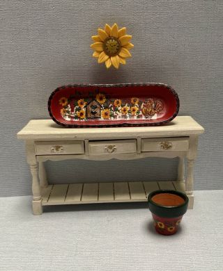 Dollhouse Miniature Signed Artisan Sunflower Deco Bowl Pot Clock 1:12 Ooak
