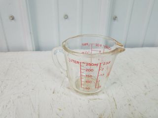 Vintage Fire King Glass Measuring Cup With Red Lettering - 1 Cup / 8 Oz
