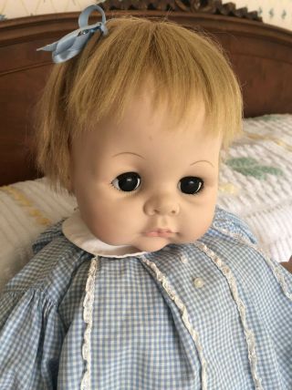 Vintage Madame Alexander 24” Pussy Cat Doll Blonde Hair,  Blue Outfit,  Cries 1965