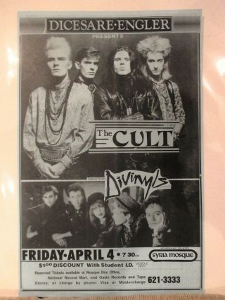 The Cult & Divinyls Poster Syria Mosque Pittsburgh,  11 " X 17 " April 4th