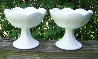 Set Of 2 Indiana White Milk Glass Candle Holders Harvest Grape