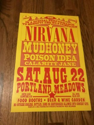 Nirvana Kurt Cobain 1992 Mudhoney Portland Concert Cardstock Poster - 12 " X 18 "