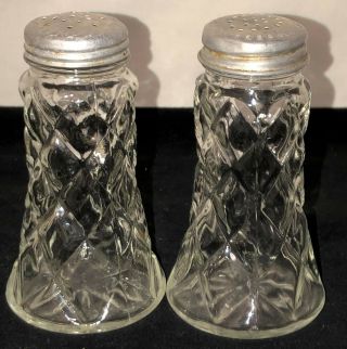 Anchor Hocking Waterford/waffle Crystal 4 1/4 " Salt & Pepper Shakers 1