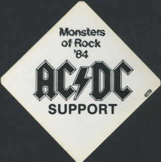 Ac/dc 1984 Monsters Of Rock Backstage Pass Van Halen