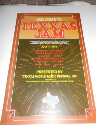1978 Texxas Jam Texas World Music Festival Poster Aerosmith Van Halen Journey