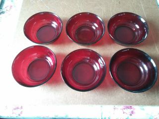 Vintage Arcoroc France Ruby Red Bowls Set Of 6 - 4.  5” Bowls