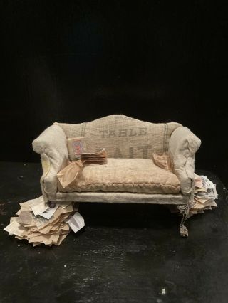 Miniature Dollhouse Artisan Hand Made Vintage Salt Bag Material Couch1/12 Scale