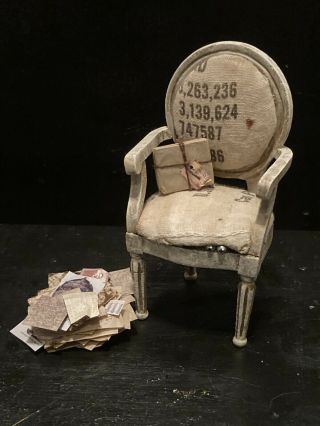 Miniature Dollhouse Artisan Hand Made Vintage Saltbag Material Chair 1/12 Scale