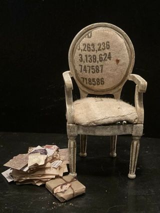 Miniature Dollhouse Artisan Hand Made Vintage SaltBag Material Chair 1/12 Scale 2