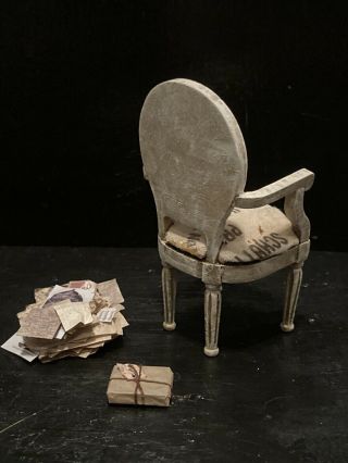 Miniature Dollhouse Artisan Hand Made Vintage SaltBag Material Chair 1/12 Scale 3