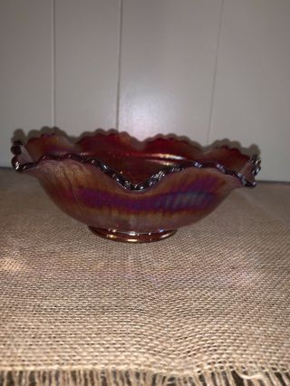 Imperial Glass: Open Rose Pattern 8 " Red Carnival Glass Bowl