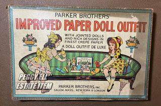 1917 Parker Brothers Inc " Improved Paper Doll Outfit " 2 Dolls W/crepe Paper