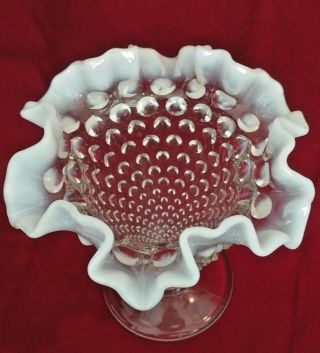 Vintage Hobnail Glass Vase With Opalescent Ruffled Rim 2