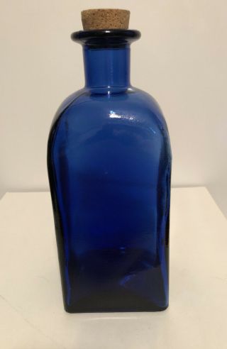 Vintage Square Shaped Cobalt Blue Glass Bottle 9”x 3.  5”x 3.  5”