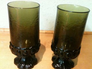 Set Of 2 Vintage Franciscan Madeira Olive Green 6 5/8 " Tea Water Glasses Heavy